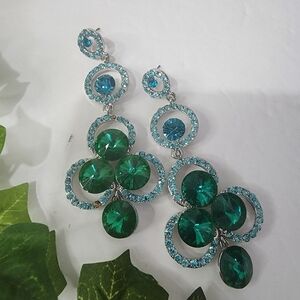 Crystal and Acrylic Green Statement Dangle Earrings